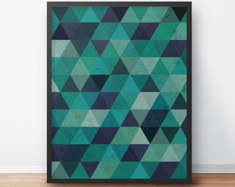 Printable Art, Green and Blue Print, Geometric Print, Triangle Print, Pattern Print, Geometric Art, Modern Pattern, Modern Art, Low Poly Art