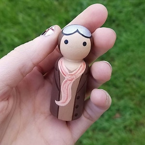 Amelia Earhart Wooden Peg Doll Female Pilot Collectible Figurine Home Decor Knick Knack Airplane Hand Painted Gift Nonbinary, Men, Women