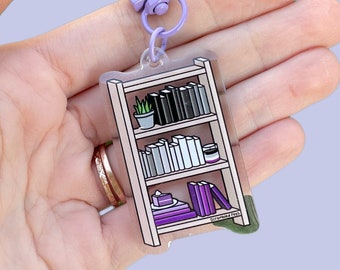 LGBTQ Asexual Ace Pride Bookshelf Acrylic Charm Keychain Subtle Accessory for Keys Bags Gift for Nonbinary, Men, Women Book Lover Rainbow
