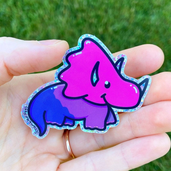 Bi-ceratops Bisexual Pride Waterproof Sticker LGBTQ Pride Month Sticker Decal Pink Purple Blue Pride Flag Gift for  Nonbinary, Men, Women