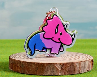 Acrylic Keychain Bi-ceratops Bisexual Pride Waterproof Sticker LGBTQ Pride Month Sticker Decal Pink Purple Blue Pride Flag Gift Men Women