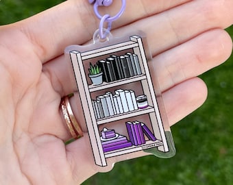 LGBTQ Asexual Ace Pride Bookshelf Acrylic Charm Keychain Subtle Accessory for Keys Bags Gift for Nonbinary, Men, Women Book Lover Rainbow