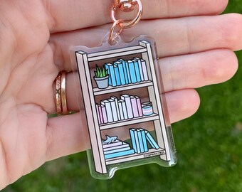 LGBTQ Trans Transgender Pride Bookshelf Acrylic Charm Keychain Subtle Accessory for Keys Bags Gift for Nonbinary Men Women Book Lover Pink