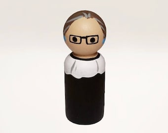 Ruth Bader Ginsburg Peg Doll "Notorious RBG" Supreme Court Justice Political Figurine Peg People Liberal Democrat Feminist Decor Gift