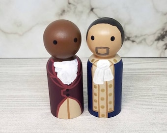 Alexander Hamilton Aaron Burr Wooden Peg Dolls Historical Figures American Revolution 1776 Hand Painted Art Gift Nonbinary, Men, Women