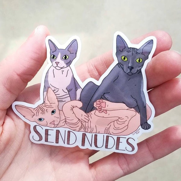 Send Nudes Sphynx Cat Nakey Cat Sticker Waterproof Hairless Sphinx Bambino Laptop Decal Gift for Men Women Nonbinary Dishwasher Safe