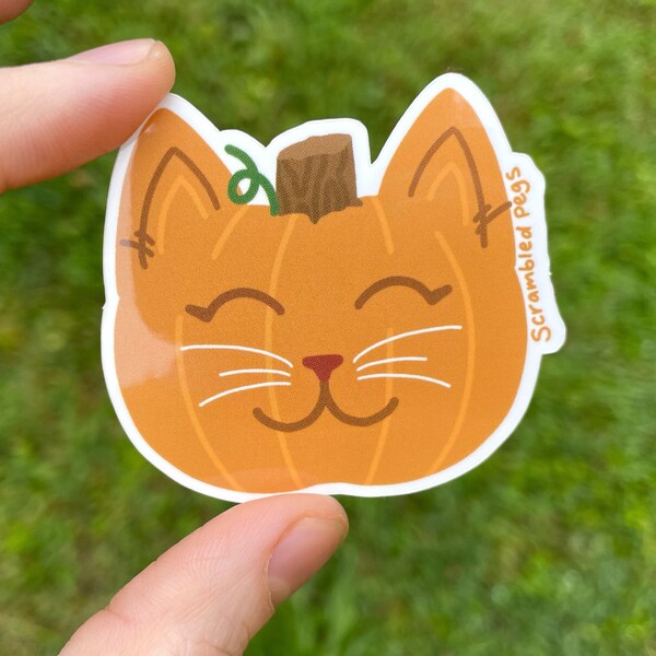 Pumpkin Cat Halloween Cute Waterproof Sticker Laptop Sticker Kawaii Animal Kitten Pumpcat Fall Decor gift for Nonbinary Men Women Dishwasher