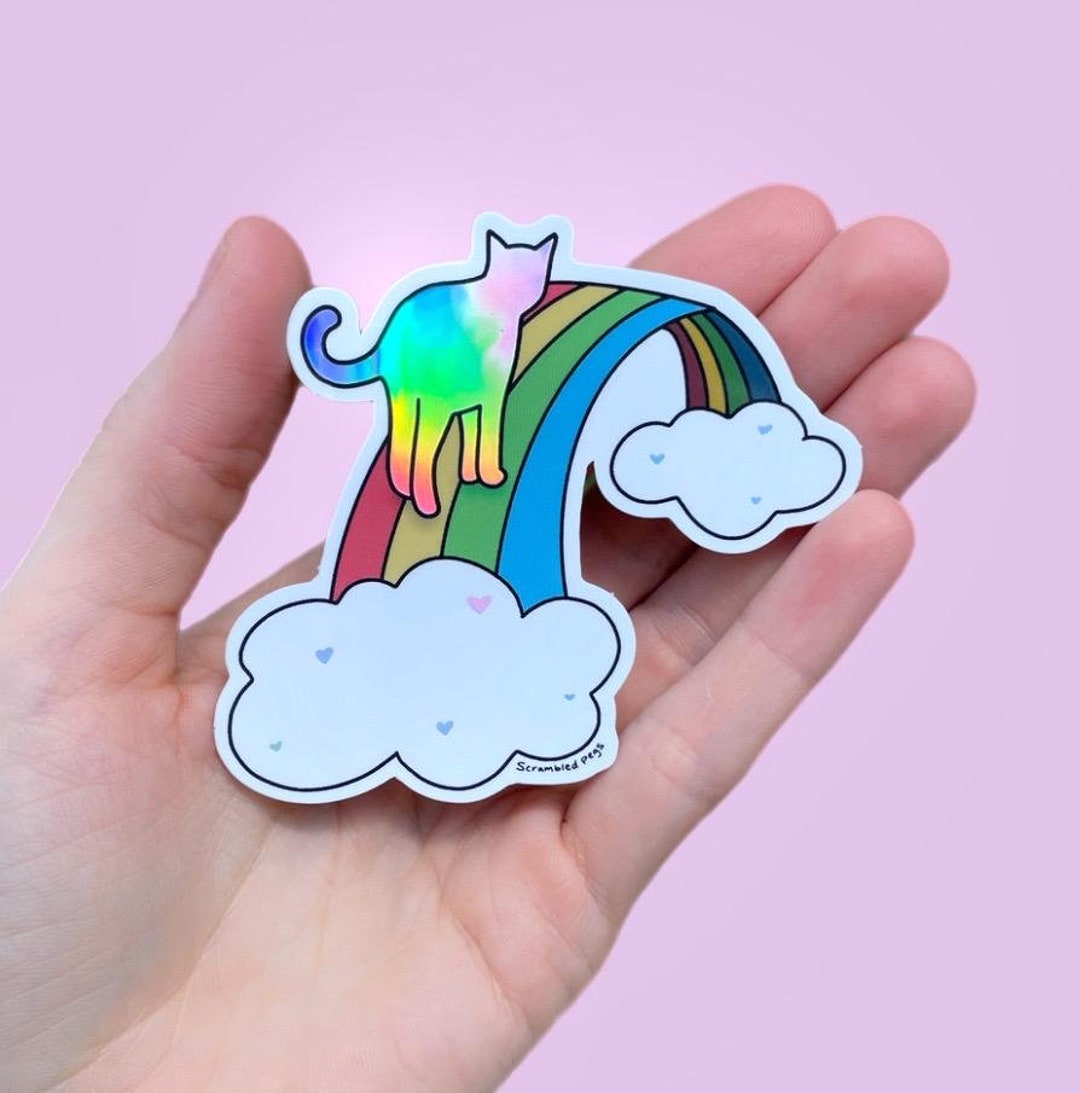 Rainbow Bridge Cat Holographic Waterproof Sticker Pet Loss Memorial ...