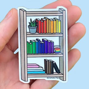 Progress Pride Bookshelf Bookcase Sticker Waterproof Dishwasher Safe Subtle Pride Gift Water Bottle Laptop