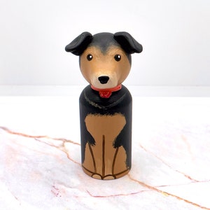 CUSTOM Dog Peg Doll - Pet Portrait Puppy Lover Gift  for Men Women Nonbinary Personalizable Hand Painted Sculpted Unique