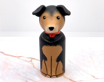 CUSTOM Dog Peg Doll - Pet Portrait Puppy Lover Gift  for Men Women Nonbinary Personalizable Hand Painted Sculpted Unique