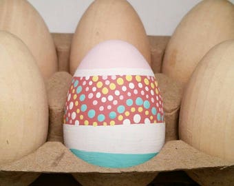 Hand painted pastel wooden egg Easter decoration dot painting pointillism gift for Nonbinary, Men, Women