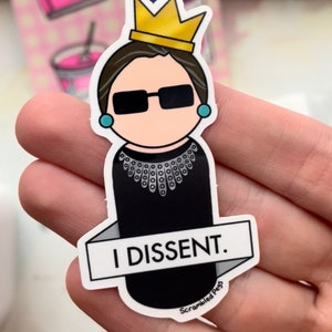 Ruth Bader Ginsburg I Dissent Notorious RBG Waterproof Sticker Laptop Sticker Feminist Gifts for Women Girls Nonbinary Decal Memorial SCOTUS image 3