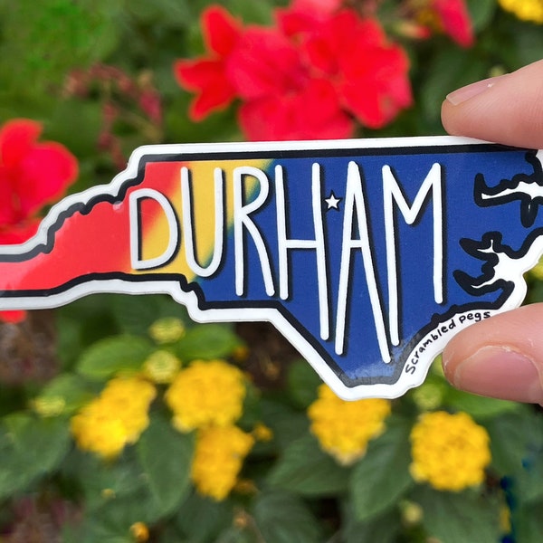 Durham North Carolina Holographic Waterproof Sticker Laptop Sticker Map Star Triangle NC Decal Gift Nonbinary, Men, Women Dishwasher safe