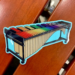 Marimba Progress Pride Waterproof Sticker Band Kid Percussion Mallets Front Ensemble Decal Dishwasher Safe Gift for Friend LGBTQ