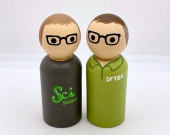 John and Hank Green Wooden Peg Dolls Vlogbrothers Nerdfighters Collectible Figurines YouTubers Dear Hank & John Peg People Hand Painted