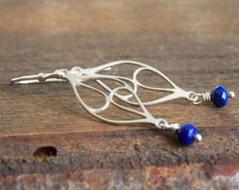 Olive Branch Earrings, Lapis Lazuli Gemstone Earrings, Easter Earrings, Silver Earrings, Religious Jewelry, Gift for Her, Blue Jewelry