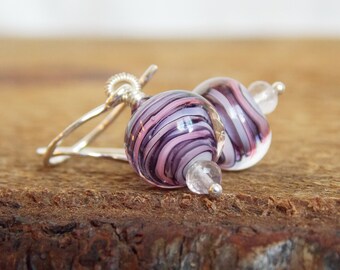 Purple Striped Earrings, Feminine Artisan Earrings, Wearable Art Jewelry, Modern Jewelry, Minimalist Earrings