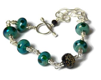 Teal Summer Artisan Lampwork Bracelet, Luxe Glass Bracelet, Beachy Bracelet, Nautical Jewelry