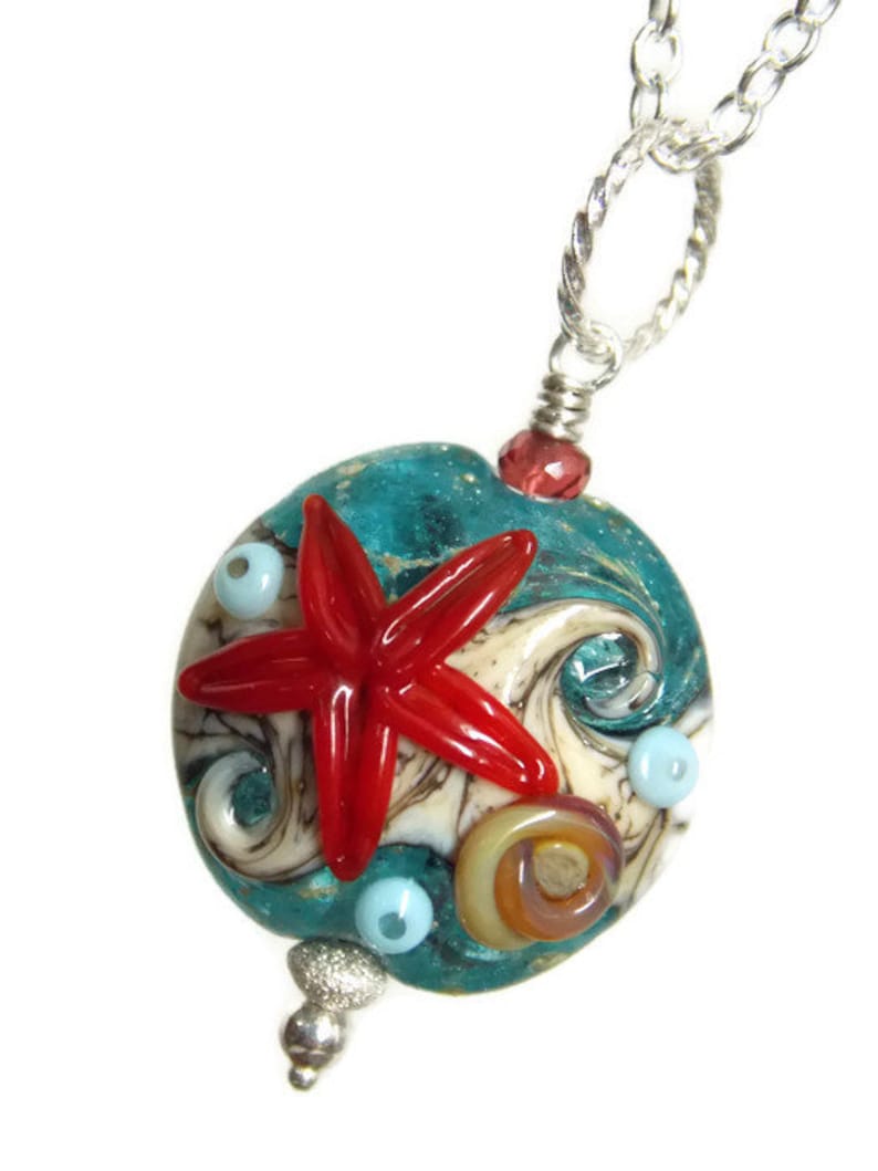 Luxe Glass Necklace Summer Necklace Modern Artisan Necklace Starfish Beach Necklace Artisan Beach Necklace