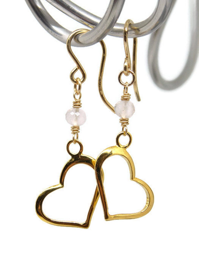 Rose Quartz Open Heart Earrings Heart Earrings Gift for Her April Birthstone Jewelry Gemstone Earrings Gold Earrings