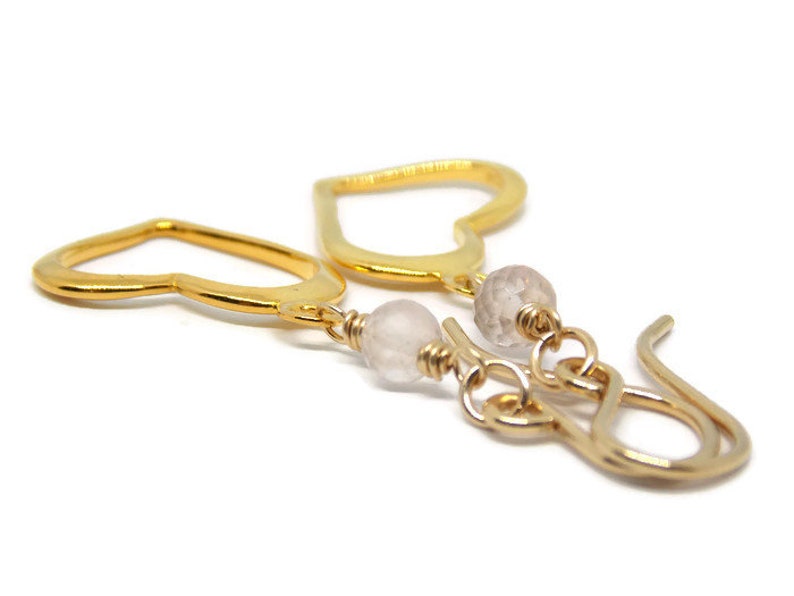Rose Quartz Open Heart Earrings Heart Earrings Gift for Her April Birthstone Jewelry Gemstone Earrings Gold Earrings