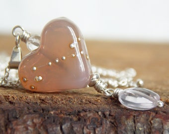 Romantic Heart Necklace, Modern Glass Heart Necklace, Artisan Heart Necklace, Grateful Heart Necklace