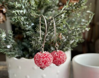 Cherry Red Sugar Earrings, Christmas Earrings, Winter Earrings, Gift for Her