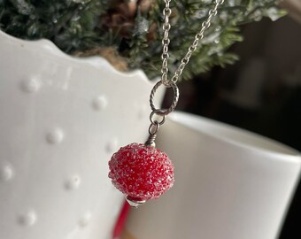 Cherry Red Sugar Necklace, Christmas Necklace, Winter Necklace, Gift for Her