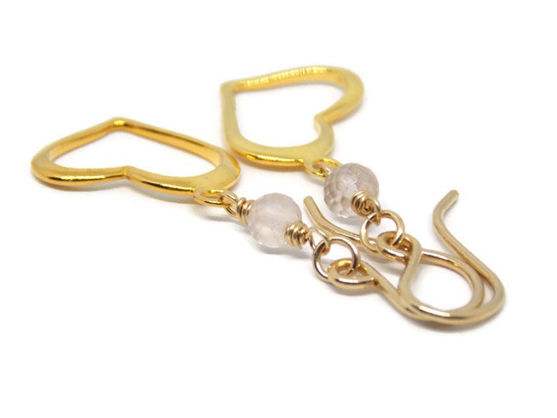 Rose Quartz Open Heart Earrings Heart Earrings Gift for Her April Birthstone Jewelry Gemstone Earrings Gold Earrings