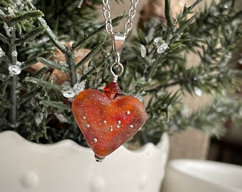 Red Heart Necklace, Glass Heart Necklace, Handmade Glass Heart Necklace, Artisan Heart Necklace, Grateful Heart Necklace
