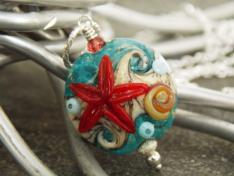 Luxe Glass Necklace Summer Necklace Modern Artisan Necklace Starfish Beach Necklace Artisan Beach Necklace