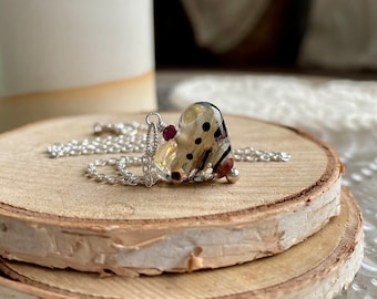 Neutral Handmade Heart Necklace, Handmade Heart Necklace, Luxe Modern Artisan Jewelry, Charity Jewelry, Art Jewelry