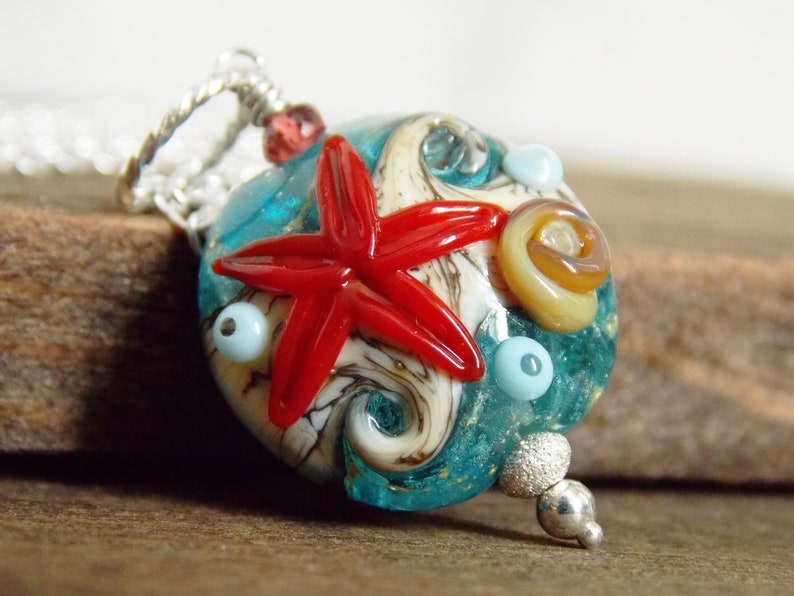 Luxe Glass Necklace Summer Necklace Modern Artisan Necklace Starfish Beach Necklace Artisan Beach Necklace