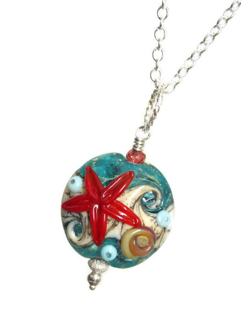 Luxe Glass Necklace Summer Necklace Modern Artisan Necklace Starfish Beach Necklace Artisan Beach Necklace