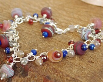 Patriotic Red White and Blue Charm Bracelet, Wedding Bracelet, Luxe Glass Jewelry, Luxe Gemstone Jewelry, Modern Jewelry, Heirloom Bracelet
