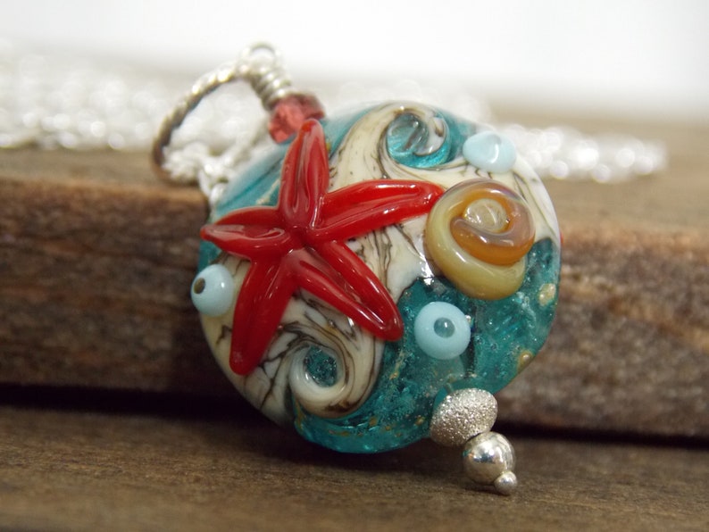 Luxe Glass Necklace Summer Necklace Modern Artisan Necklace Starfish Beach Necklace Artisan Beach Necklace