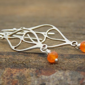 Sterling Silver Olive Branch Earrings with Carnelian Gemstones