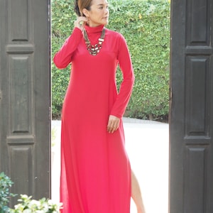Hot pink. Turtleneck dress,Maxi dress,Long dress,Long sleeve dress, Dress all size