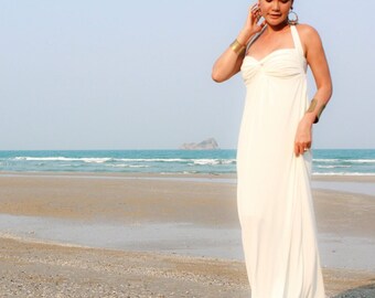 Vestido blanco roto, vestido halter, vestido largo, vestidos maxi