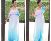 4 in 1 Gradient chiffon blue purple dress long maxi ,Halter ,Off shoulder,One shoulder dress , Short sleeve dress all size