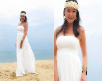 white strapless beach dress
