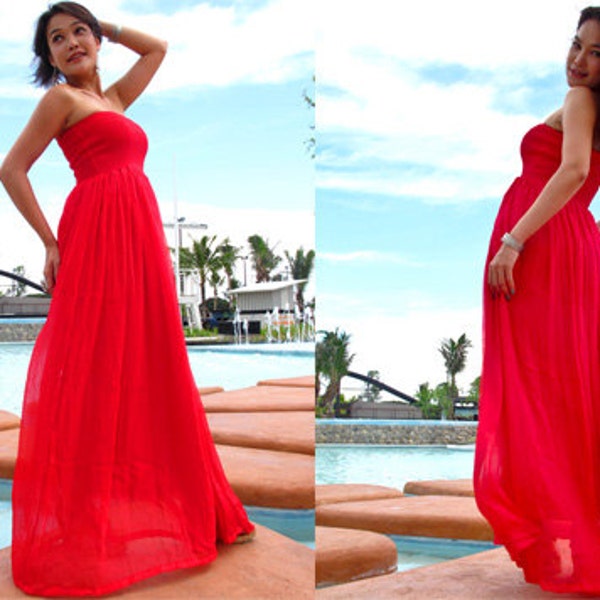 Red dress, Bridesmaid dress,,Maternity Dress, chiffon dress,woman dress,Beach dress ,long dress, maxi dress