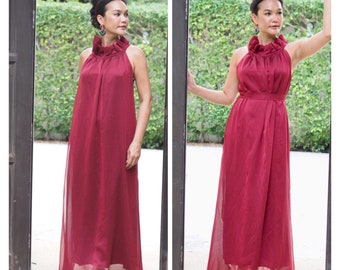 Red burgundy  dress chiffon bridesmaids Maternity sleeveless  long maxi dress all size