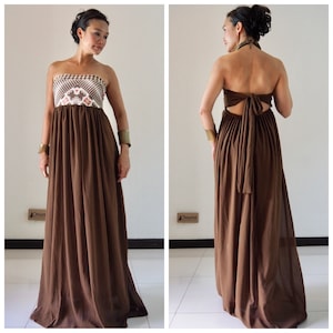 Bridesmaids dress ,Brown dress .chiffon dress ,maternity dress, strapless dress, evening dress, long maxi dress, brown chiffon ,all size
