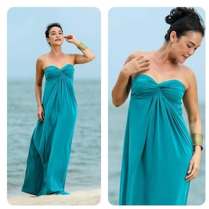 Teal turquoise Aqua green  strapless Beach bridemaids long maxi dress all size