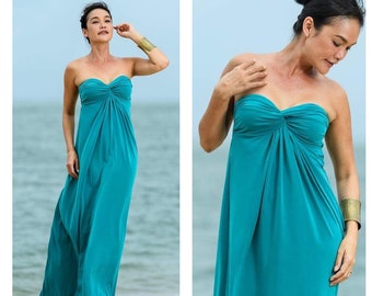 Teal turquoise Aqua green  strapless Beach bridemaids long maxi dress all size