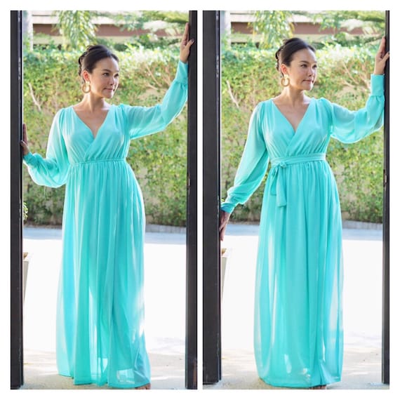 turquoise maxi dress with sleeves