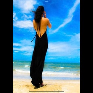 Black Halter open backless long maxi dress sun evening all size