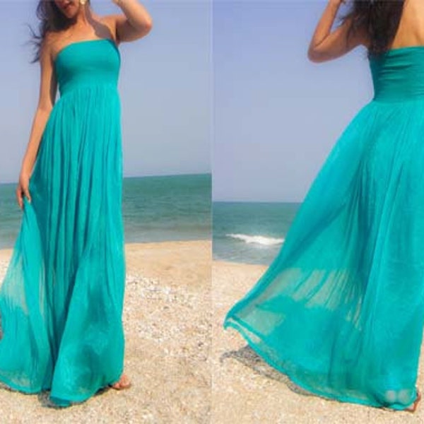 Bridesmaids teal , Aqua dress, turquoise dress,  teal dress, color green  chiffon long maxi dress  one size fits